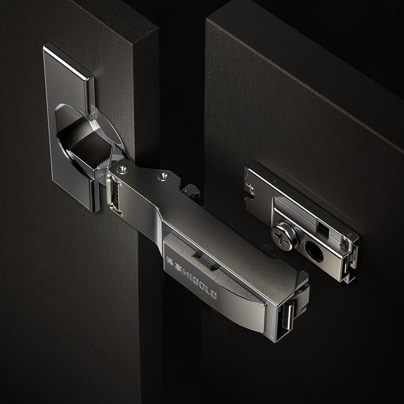 HT Series 95° Soft-Close Hinge with In-Line Plate (Half Overlay) - Gun Grey