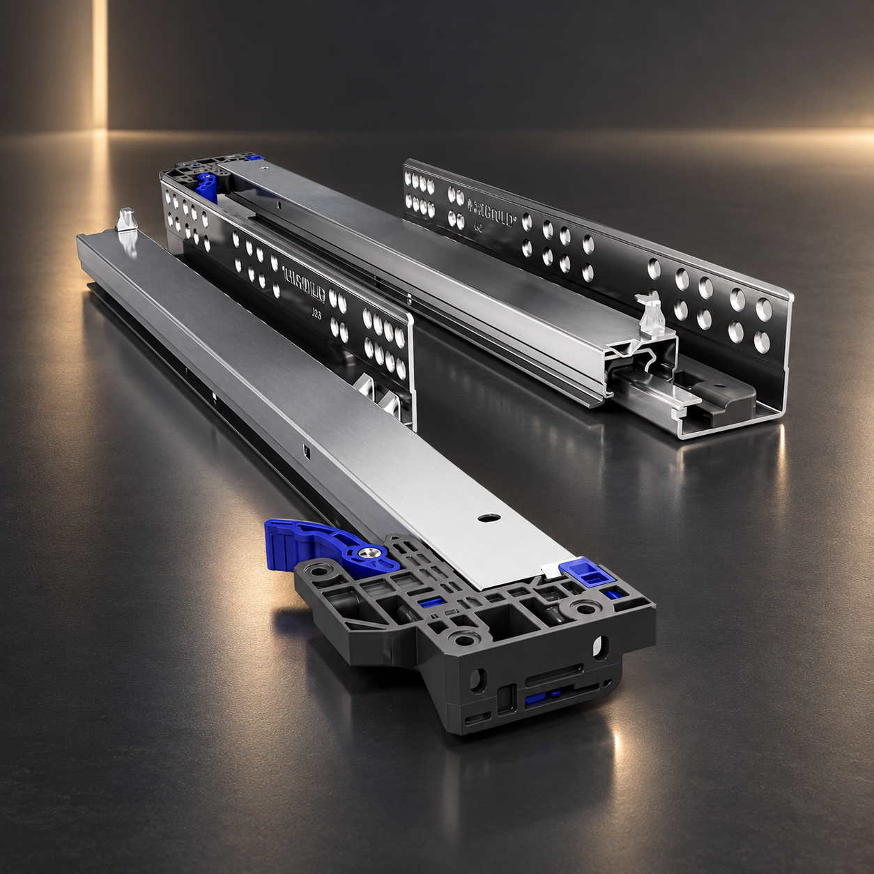 M3.0 Series Synchronized Full Extension Soft Close Undermount Slides 450mm with Locking Device (18mm board)