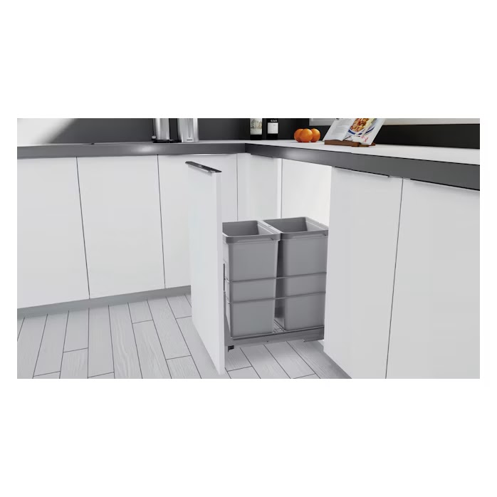 US Style Pull-Out Waste Bin System 2x28L for 450mm Cabinet